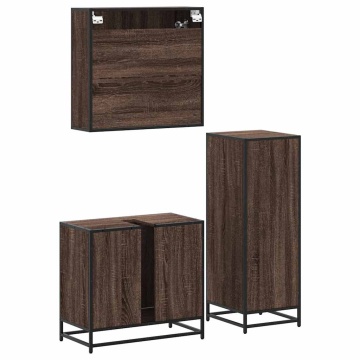 Set mobilier de baie, 3 piese, stejar maro, lemn prelucrat - Img 7