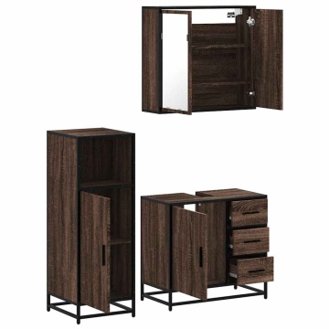 Set mobilier de baie, 3 piese, stejar maro, lemn prelucrat - Img 5