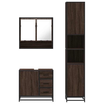 Set mobilier de baie, 3 piese, stejar maro, lemn prelucrat - Img 8