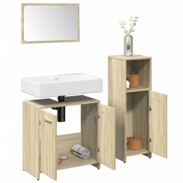 Set mobilier de baie, 3 piese, stejar sonoma, lemn prelucrat - Img 1