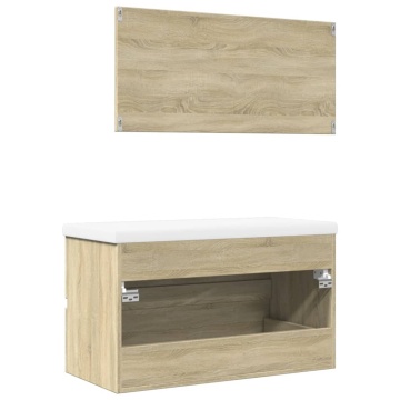 Set mobilier de baie, 3 piese, stejar sonoma, lemn prelucrat - Img 5