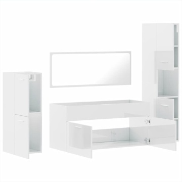 Set mobilier de baie, 4 piese, alb extralucios, lemn prelucrat - Img 7