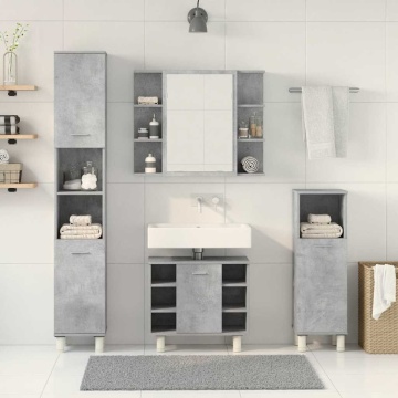 Set mobilier de baie, 4 piese, gri beton, lemn compozit - Img 3