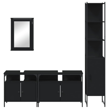 Set mobilier de baie, 4 piese, negru, lemn prelucrat - Img 5