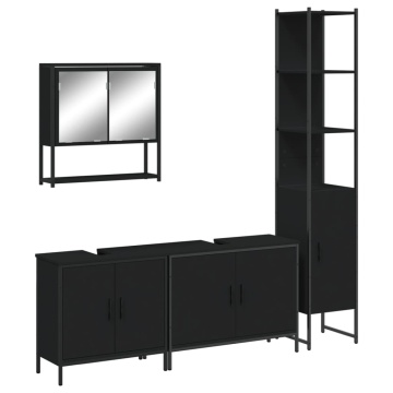 Set mobilier de baie, 4 piese, negru, lemn prelucrat - Img 2