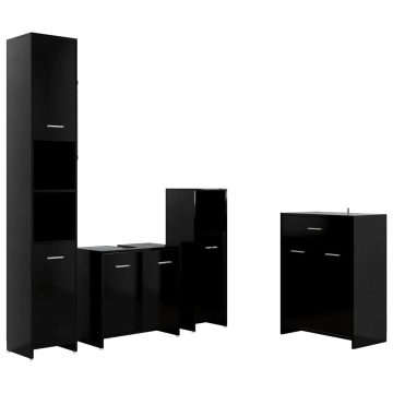 Set mobilier de baie, 4 piese, negru - Img 2