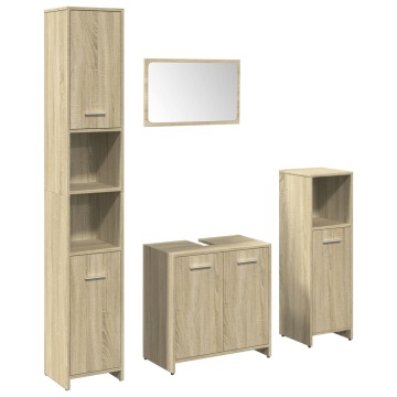 Set mobilier de baie, 4 piese, stejar sonoma, lemn prelucrat - Img 2
