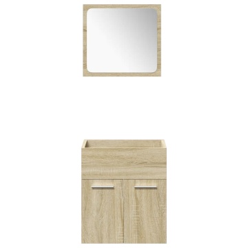Set mobilier de baie, 4 piese, stejar sonoma, lemn prelucrat - Img 8