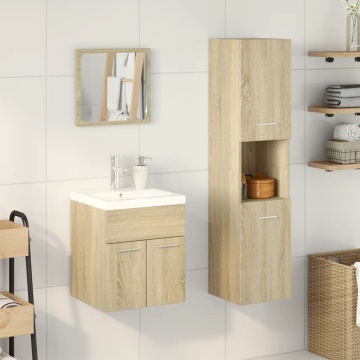 Set mobilier de baie, 4 piese, stejar sonoma, lemn prelucrat - Img 3