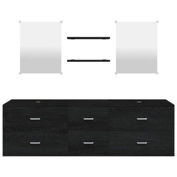 Set mobilier de baie, 5 piese, negru, lemn prelucrat - Img 4