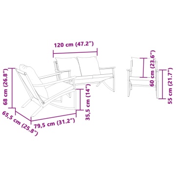 Set mobilier de balcon, 3 piese, cu perne, negru, oțel - Img 7