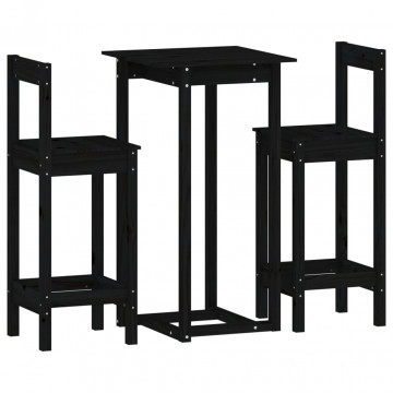 Set mobilier de bar, 3 piese, negru, lemn masiv de pin - Img 2