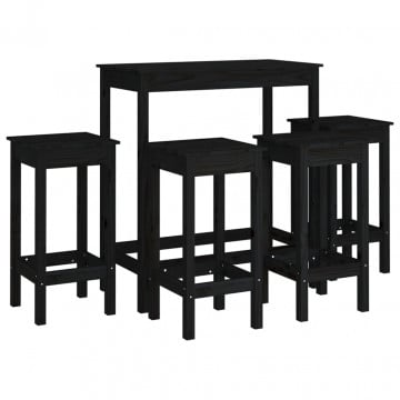 Set mobilier de bar, 5 piese, negru, lemn masiv de pin - Img 2