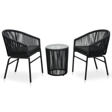 Set mobilier de bistro cu perne, 3 piese, negru, ratan PE - Img 1