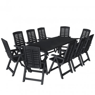 Set mobilier de exterior, 11 piese, antracit, plastic - Img 1