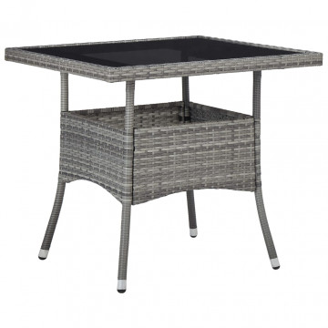 Set mobilier de exterior, 3 piese, gri, poliratan și sticlă - Img 8