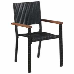 Set mobilier de exterior, 9 piese negru, poliratan, lemn acacia - Img 3