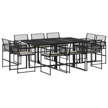 Set mobilier de exterior cu perne, 11 piese, negru, poliratan - Img 2