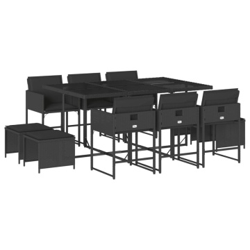 Set mobilier de exterior cu perne, 11 piese, negru, poliratan - Img 2