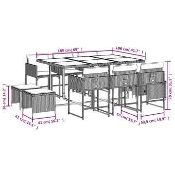 Set mobilier de exterior cu perne, 11 piese, negru, poliratan - Img 5