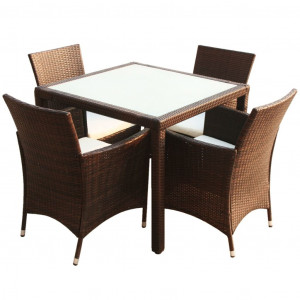 Set mobilier de exterior cu perne, 5 piese, maro, poliratan - Img 2