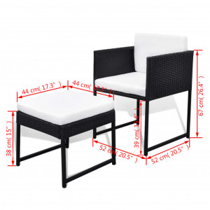 Set mobilier de exterior cu perne, 9 piese, negru, poliratan - Img 7