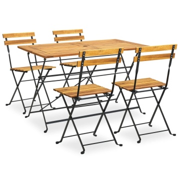 Set mobilier de exterior pliabil, 5 piese, lemn masiv de acacia - Img 1