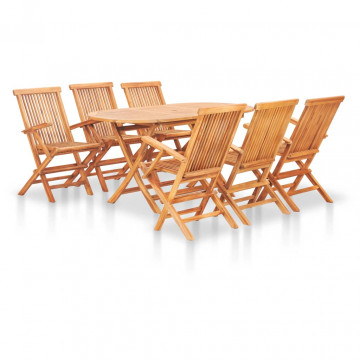 Set mobilier de exterior pliabil, 7 piese, lemn masiv de tec - Img 1