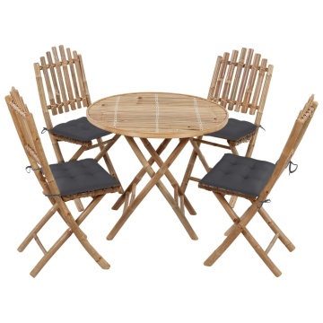 Set mobilier de exterior pliabil, cu perne, 5 piese, bambus - Img 1