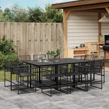 Set mobilier de grădină, 11 piese, negru, poliratan - Img 1