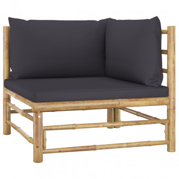 Set mobilier de grădină, 12 piese, perne gri închis, bambus - Img 8