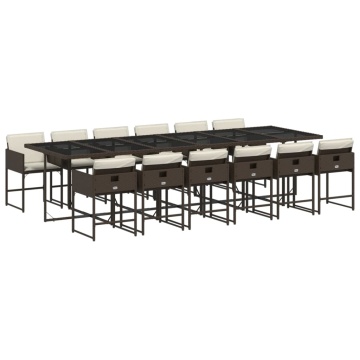 Set mobilier de grădină, 13 piese, maro, cu perne, poliratan - Img 2