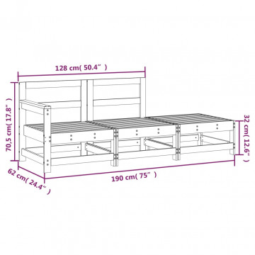 Set mobilier de grădină, 3 piese, alb, lemn masiv de pin - Img 7
