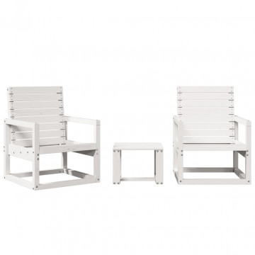 Set mobilier de grădină, 3 piese, alb, lemn masiv de pin - Img 2