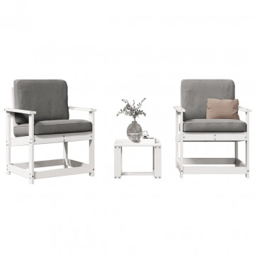 Set mobilier de grădină, 3 piese, alb, lemn masiv de pin - Img 1