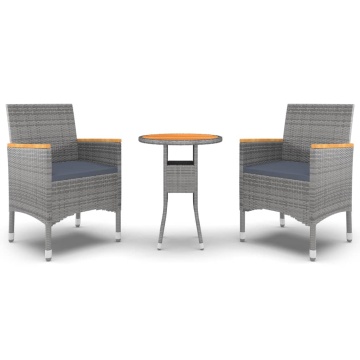 Set mobilier de grădină, 3 piese, gri, poliratan - Img 2