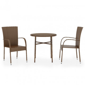 Set mobilier de grădină, 3 piese, maro, poliratan - Img 2