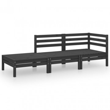 Set mobilier de grădină, 3 piese, negru, lemn masiv de pin - Img 2