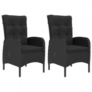 Set mobilier de grădină, 3 piese, negru, poliratan și sticlă - Img 3
