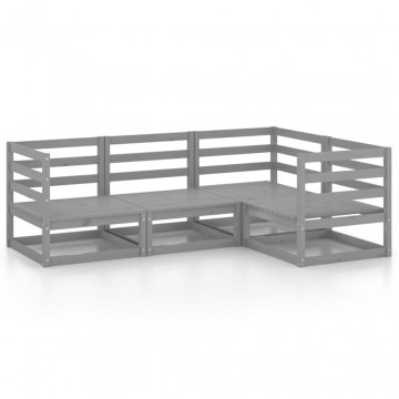 Set mobilier de grădină, 4 piese, gri, lemn masiv de pin - Img 2