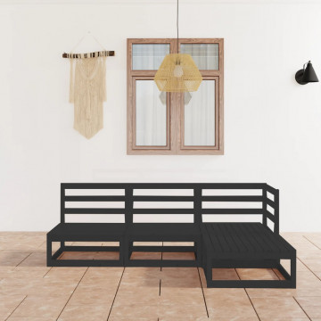 Set mobilier de grădină, 4 piese, negru, lemn masiv de pin - Img 1