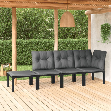 Set mobilier de grădină, 4 piese, negru și gri, poliratan - Img 1