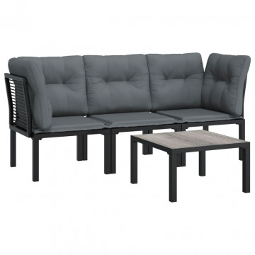 Set mobilier de grădină, 4 piese, negru și gri, poliratan - Img 2