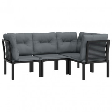 Set mobilier de grădină, 4 piese, negru și gri, poliratan - Img 3
