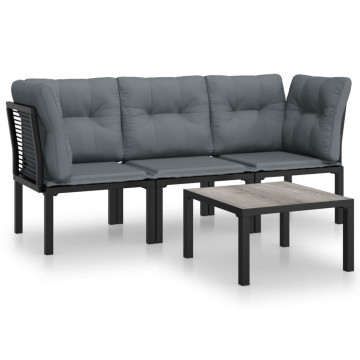 Set mobilier de grădină, 4 piese, negru și gri, poliratan - Img 2