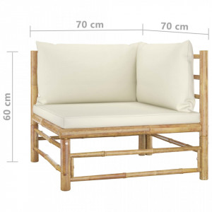 Set mobilier de grădină, 4 piese, perne alb crem, bambus - Img 6