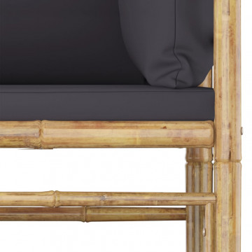 Set mobilier de grădină, 4 piese, perne gri închis, bambus - Img 4