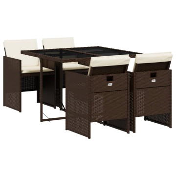 Set mobilier de grădină, 5 piese, cu perne, maro, poliratan - Img 2