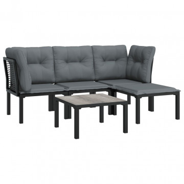 Set mobilier de grădină, 5 piese, negru/gri, poliratan - Img 3