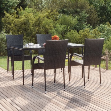 Set mobilier de grădină, 5 piese, negru, poliratan - Img 1